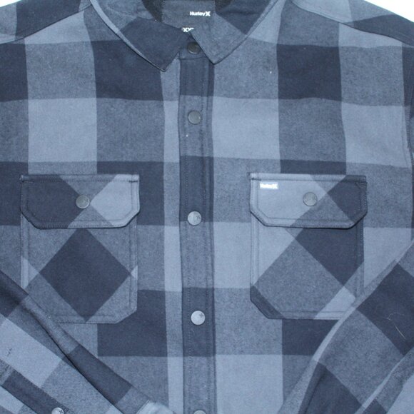 Hurley Men Black and Green Flannel Jacket Long Sleeve Collared Size 2XL - Picture 3 of 9